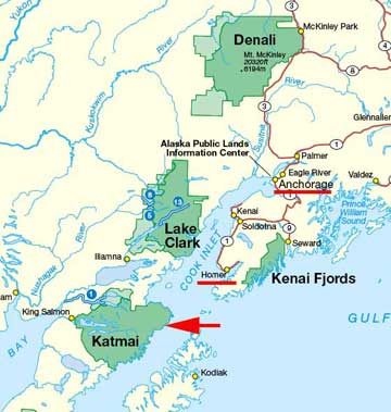 Map of the area around Katmai NP.