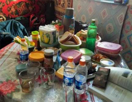 Table filled with food and drinks