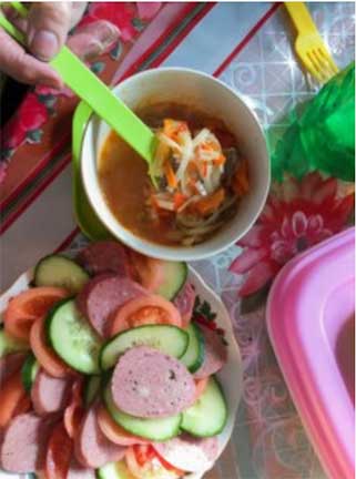 Lunch of soup and veggies