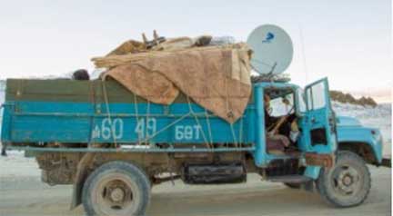 Mongolian family truck with belongings