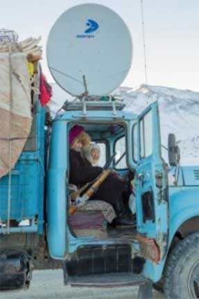 Satellite dish on top of truck