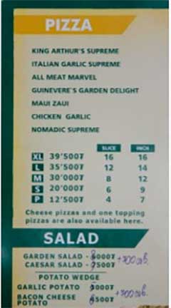 Round Table Pizza menu