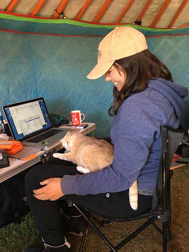 The cat on the lap of our editor as she tries to do her work