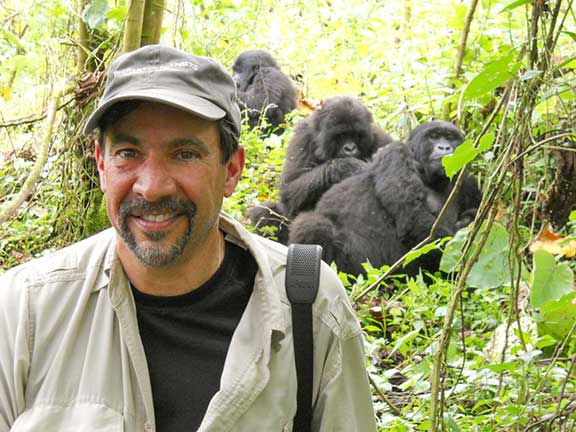 Dr. P with gorilla troop in Rwanda