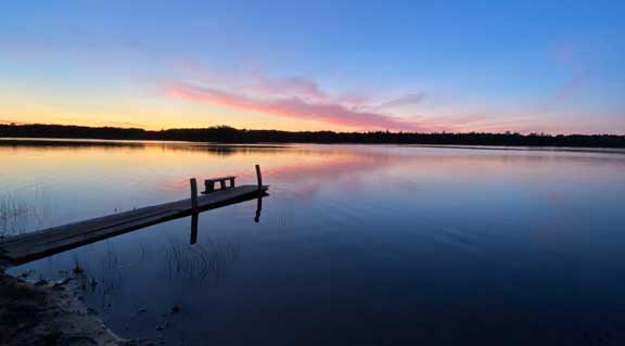 sunset on an inland lake in Michigan while looking for eagles