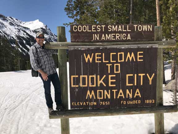 Cooke City sign in winter