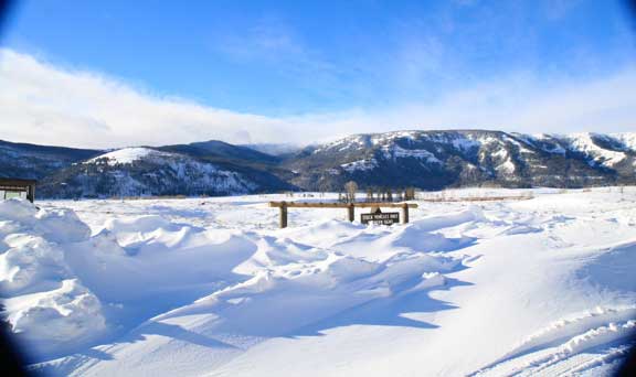 Snow on roads in Yellowstone