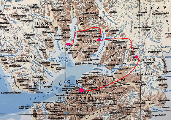Svalbard polar bear snowmobile route.