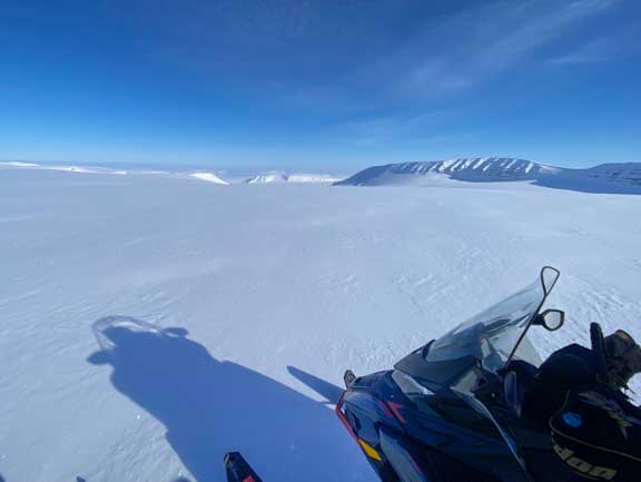 View of an ice field from our snowmobiles