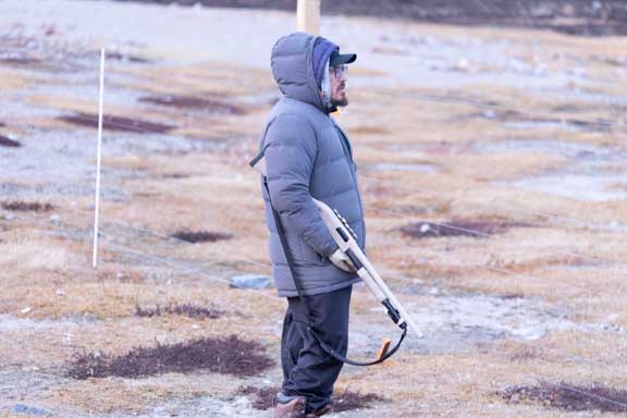 Guide with rifle watching