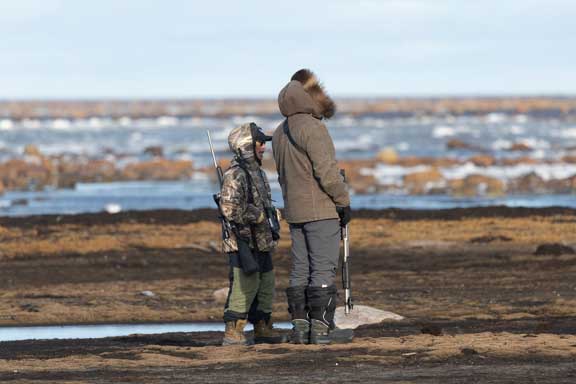 Guides looking at bear