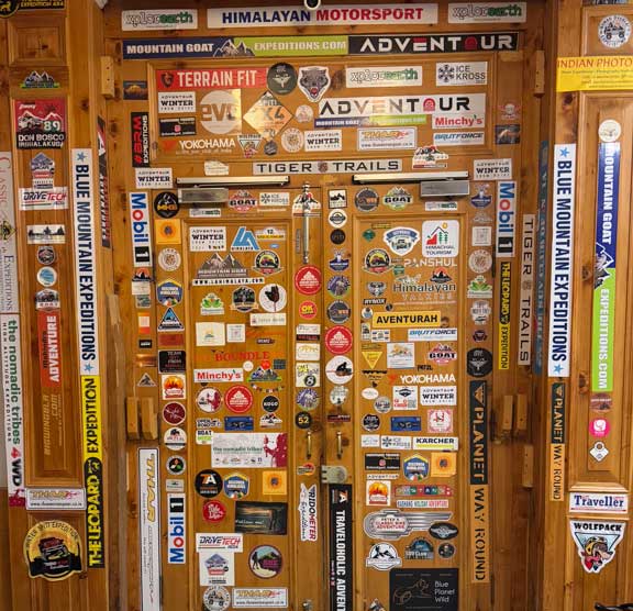 Posters on the front door of the hotel