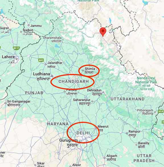 India map showing cities