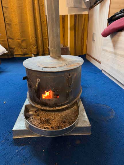 Wood burning stove in the bedroom